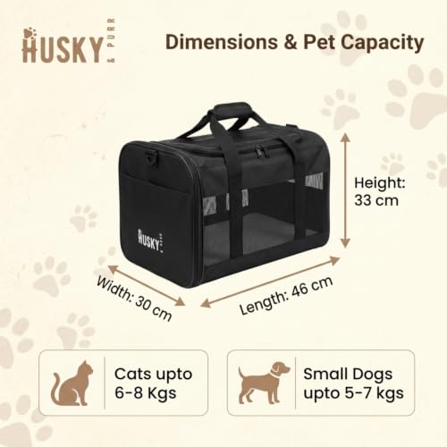 Image of Husky & Purr Cat Bag Carrier for Cats & Small Dogs | Airline Approved Soft-Sided Pet Carrier | Safety Interior Leash | Comfort Travel Small Dog Bag | Up to 8kgs
