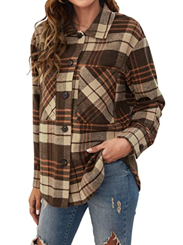 Ytfsrukp Women Single-Breasted Lapel Long Sleeve Plaid Colorblock Chest Pocket Thick Outwear2