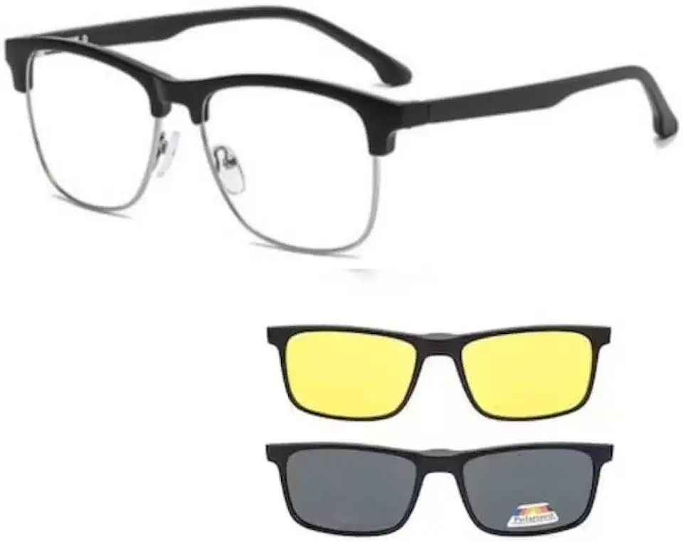 Óculos Clipon Adicional Óculos 3 Em 1 Preto Polarizado Amarelo Imã