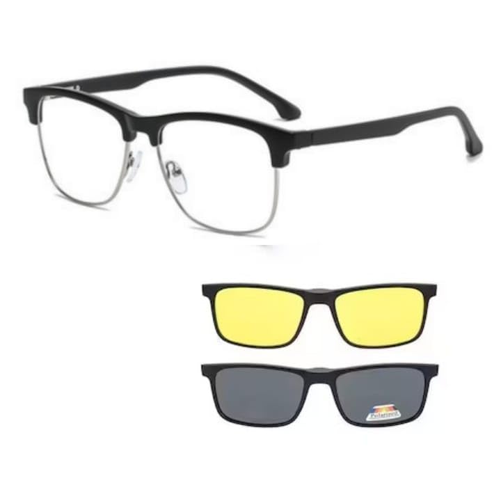 Óculos Clipon Adicional Óculos 3 Em 1 Preto Polarizado Amarelo Imã