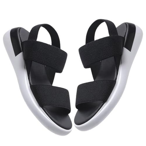 KIXZSAZ 1 par de zapatos planos femeninos con correas elásticas, sandalias deportivas de verano, sandalias transpirables para hacer ejercicio, para viajes en la playa para hijas, Negro, Größe 37