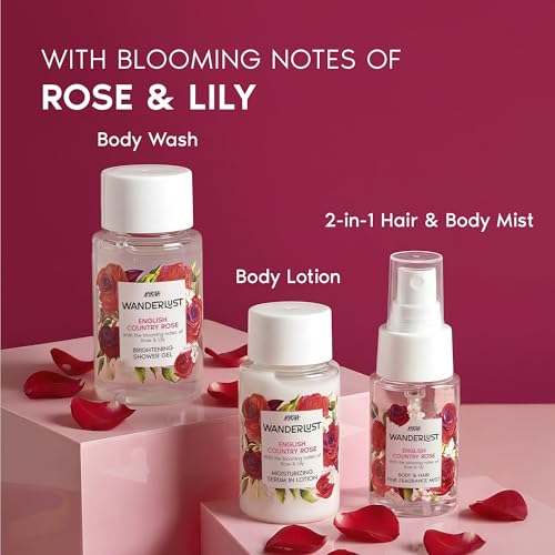 Image of Nykaa Wanderlust English Country Rose Mini Gift Set English Country Rose | EDP, Body Lotion & Shower Gel