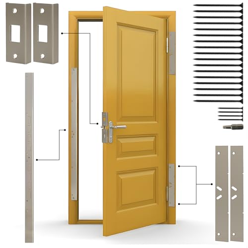 Door Armor MAX Single Door Security Kit, Door Reinforcement Set for Jamb, Frame & Hinges, 5-Piece Door Lock Security, 30-Min Installation, Corrosion Proof, Satin Nickel