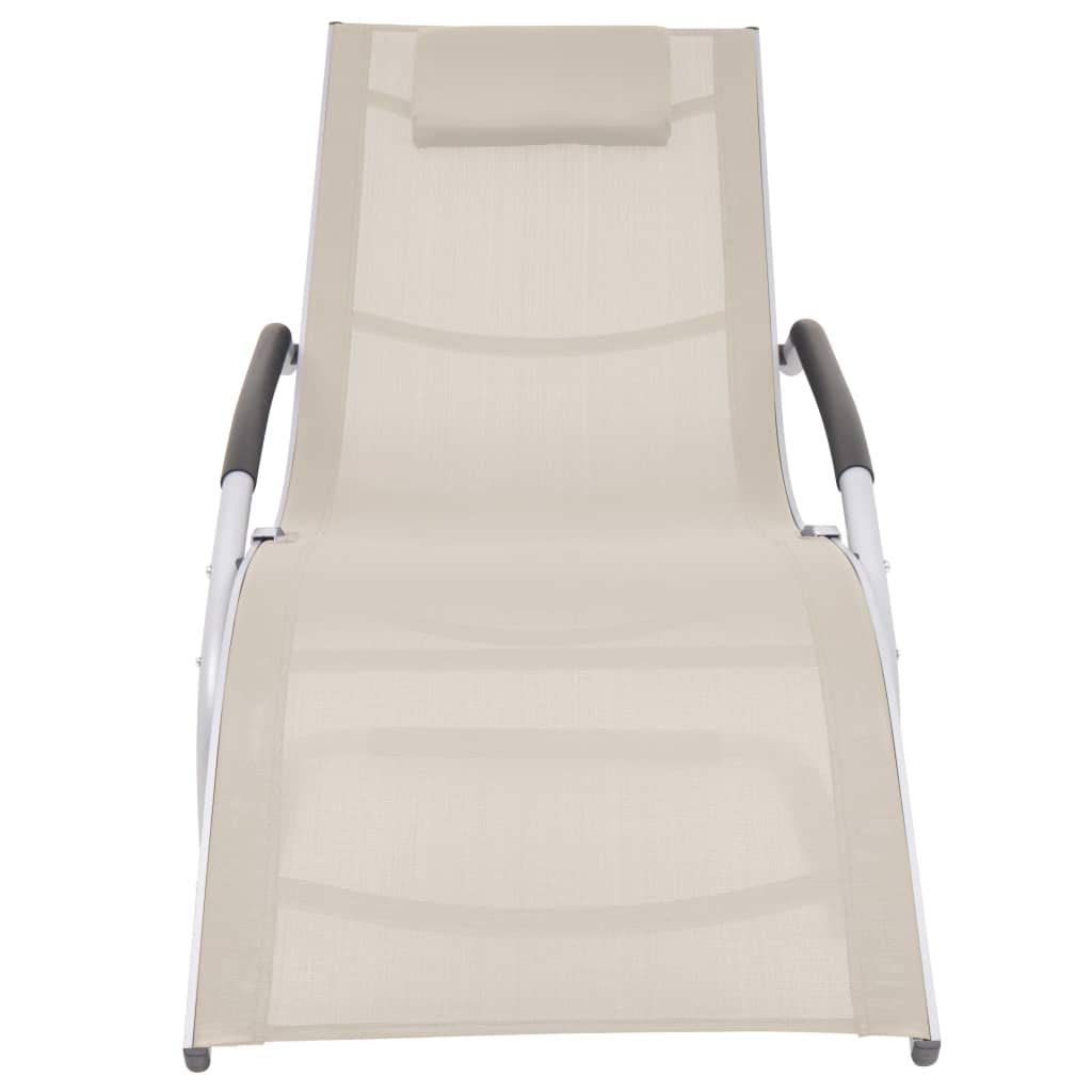 Lettino Prendisole con Cuscino in Alluminio e Textilene Crema, Sdraio da Giardino Regolabile con Schienale Ergonomico, Letto Solarium Resistente agli Agenti Atmosferici per Patio, 62 x 152 x 88 cm