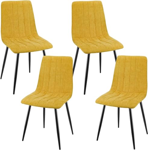 Jijian Juego De 4 Sillas De Comedor, Sillas Tapizadas Con Tela De Lino Y Patas De Metal Negro, Diseño De Rayas, Sillas De Comedor Para Comedor Sala De Estar Dormitorio Cocina Salón Recepción, Amarillo Jijian Juego De 4 Sillas De Comedor, Sillas Tapizadas Con Tela De Lino Y Patas De Metal Negro, Diseño De Rayas, Sillas De Comedor Para Comedor Sala De Estar Dormitorio Cocina Salón Recepción, Amarillo