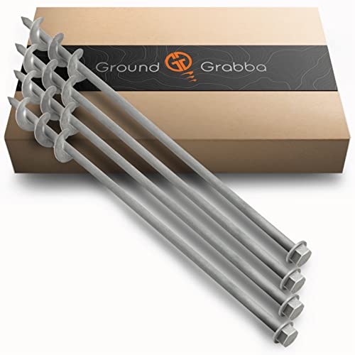 GROUNDGRABBA Screw in Tent Stake for Sand and Loose Ground | Premium Drill Driven Ground Anchor Earth Screws| 4X GroundGrabba Pro II