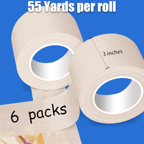 Image of Masking Tape 3 Inch, White Masking Tape, 3 Inches X 55 Yards X 6 Roll. | For General Purpose, Such Like Draft, Label, Mask, etc. 330 Yards Total.