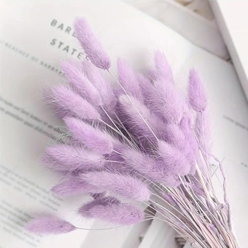 120pcs Light-Purple Bunny Tail Pampas Grass Dried Flowers for Vase