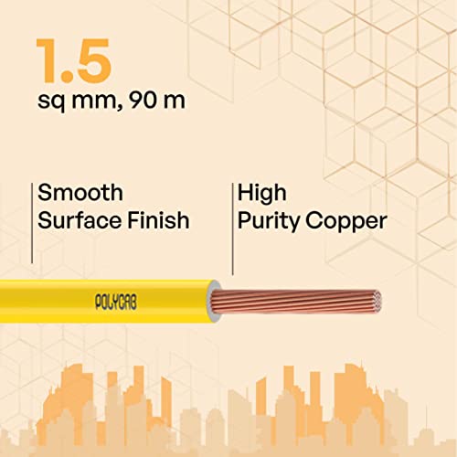 Image of Polycab OPTIMA+ 1.5sqmm 90M coil | Flame Retardant | Lead free | 99.97% high purity copper | Rodent protection | PVC insulated housewire [Yellow]