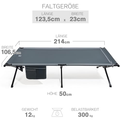 EVER ADVANCED Feldbett Klappbar 214cm x106cm 300KG Belastbar Klappbett XXL Groß & Breit Stabiles Campingbett für Camping Reisen Indoor Outdoor Strand und Garten
