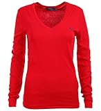 Polo Ralph Lauren Womens Perfect Long Sleeve V Neck T-Shirt (X-Large, Red)