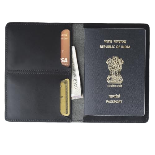 Image of Atoll Unisex Genuine Leather Passport Holder & Travel Wallets & Document Organizer | Premium & Durable Passport Cover with Sim Ejector & Sim Slots, Black