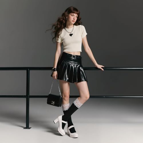 Image of femflame Women's Low Chunky Heel Mary Jane Pumps Ankle Buckle Strap Sweet Round Toe Dress Shoes JK Cosplay Uniform Dress Shoes