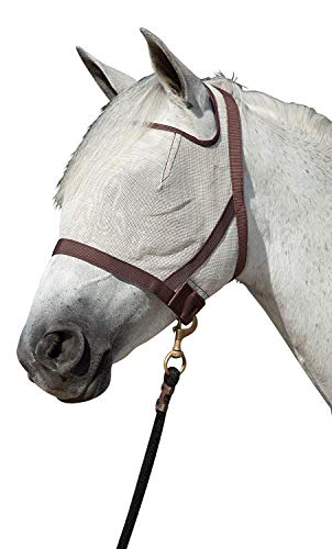 Kensington Natural Look CatchMask Horse Fly Mask — Innovative Combination Fly Mask and Catch Halter with Double Locking Lead Rope Fastener — 2 Sizes (Grey/Tan, Large)
