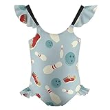 Bowling and Shoes Girls Swimsuit Ruffle One Piece Bathing Suit Kids Hawaiian Bikinis 8-10Y（130cm）