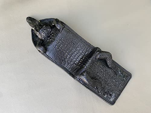 Genuine Crocodile Leather Skin Men's bifold wallet, Double Side Genuine Alligator, black Special wallet with crocodile head3