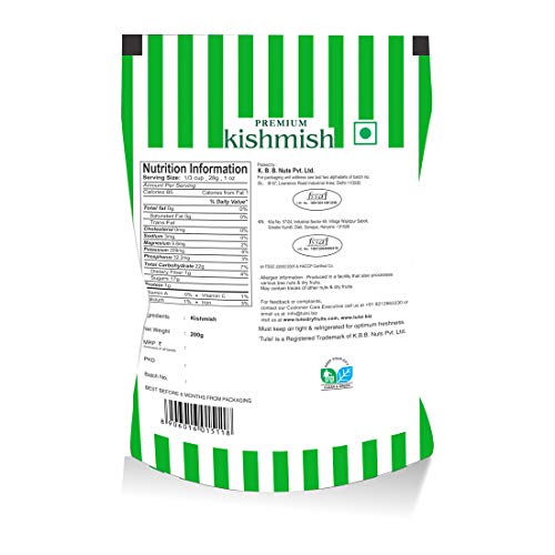 Image of Tulsi Indian Green Kishmish Premium 200g | Seedless Kishmish | Green Raisins | Premium Dried Grapes | Dry Fruits | Healthy & Tasty Snacks | Fat Free | Source of Dietary Fiber (Pack of 2)