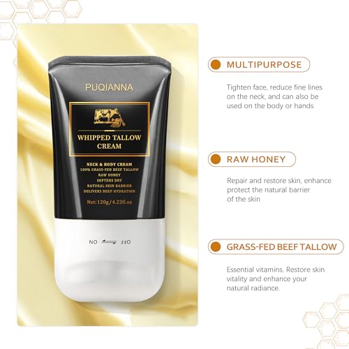 Image of Beef Tallow for Skin Cream - Whipped Tallow for Face & Body & Organic Face Moisturizer, with Grass-Fed Tallow & Raw Honey to Soothe, Lift & Nourish Dry Skin