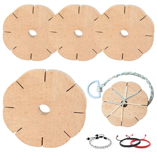Euablfo 4 Stück Knüpfstern aus Holz Armband Strickscheibe 8 Schlitze Runde Armbänder Knüpfen Perfekt zum Knüpfen und Perlen Weben für DIY Armbänder Freundschaftsbänder Kreative Basteleien