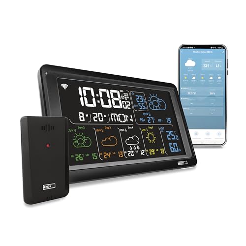 EMOS GoSmart - WiFi-Wetterstation mit Funk-Außensensor und App - Farbdisplay, 5-Tage-Wettervorhersage, Thermometer, Hygrometer, Uhr - Tuya, Smartlife...