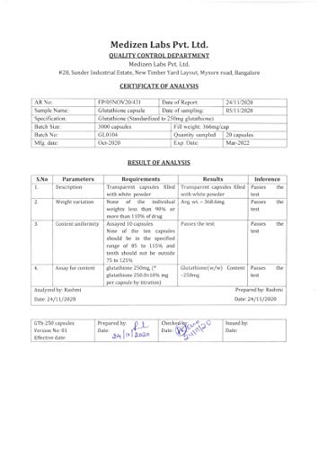 Zenith Nutrition Glutathione (Reduced Form) 250 mg - 30 Veg Capsules