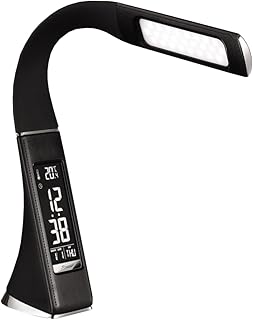 wonderlamp - Flexo secretária LED com relógio, pipo, candeeiro de mesa tátil, 5 W com intensidade luz regulável, couro preto