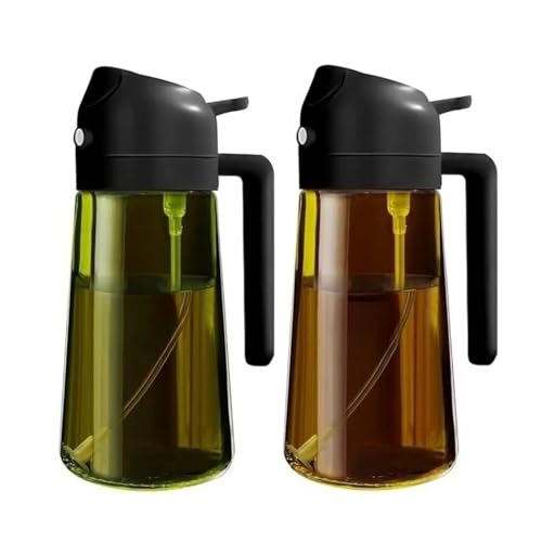 DMWLZHO Botella pulverizadora de aceite de vidrio verde oscuro (470 ml), bloquea la luz, ideal for aceite de oliva, freidora de aire y barbacoa.(2Pcs Black)