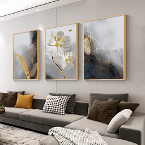Peinture abstraite fleur dorée pour créer un salon cocooning nordique