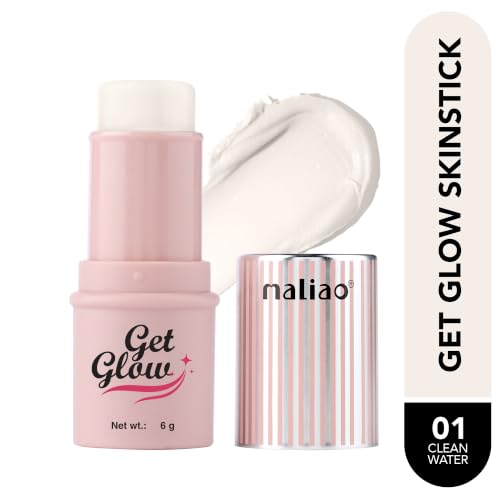 Image of Maliao Get Glow Skinstick | Water Light Stick Highlighter for Natural Radiant Glow | Lightweight & Blendable Formula | Long-Lasting Dewy Finish | (01 Clean Water) | 6g
