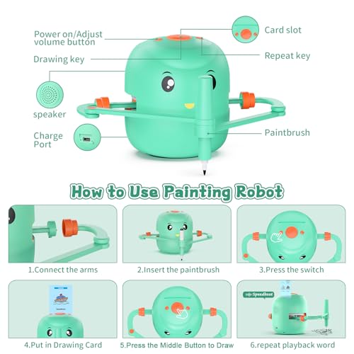 CYJBE Smart Drawing Robot | Montessori Educational Toy for Kids 5+ with Voice Interaction | Includes 100 Learning Word Cards & 16 Color Pens - Image 8