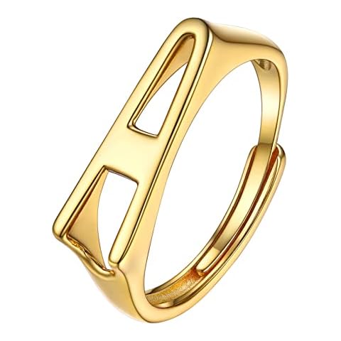 PROSILVER Gold Plated Adjustable Initial Rings for Women Sterling Silver Open A Letter Ring Cover