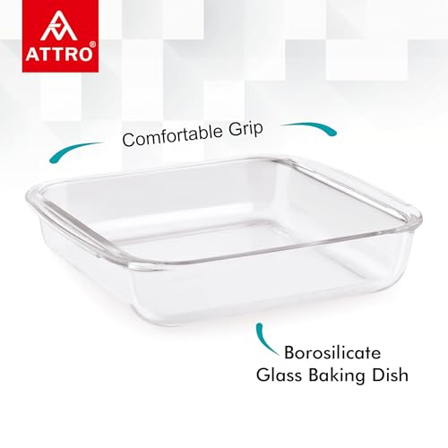 Image of ATTRO Glassox Borosilicate Square Glass Baking Dish Micorwave Oven Safe Freezer Safe Baking Tray Serving Dish Bakeware- 1800ml, Transparent
