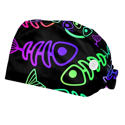 Couvre-chef unisexe motif poisson coloré casquette de travail respirante pour cuisinier