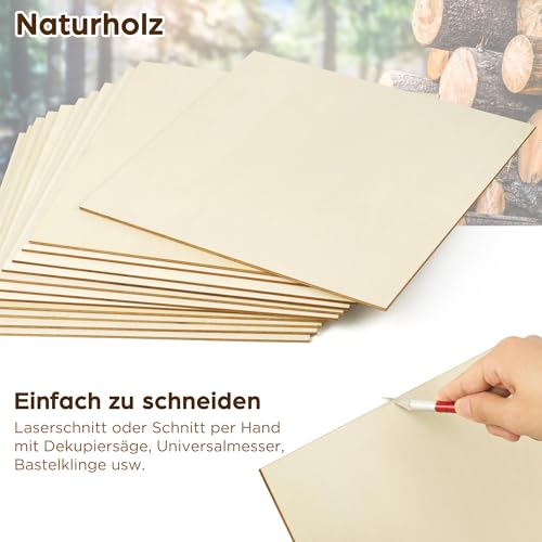 LotFancy 12 x Sperrholzplatte 3mm, 30 x 30 cm Sperrholz Linde, Dünne Holzplatten zum Basteln, Holz Blatt Zuschnitte, für Laserbearbeitung, Handwerk, Holzbausatz, Modellbau