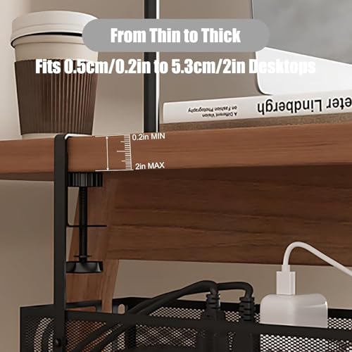 Image of ABJA Under Desk Cable Management Tray, Wire Organiser for Table, Cable Organiser for Desk, No Drill Metal Mesh Tray with Clamps, Includes Ties & Cable Clips for Home /Office (Black 1, 39 x 12 x 7 cm)