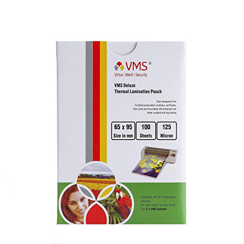 Image of VMS Deluxe 225x310mm 80 Micron A4 Lamination Pouch - 100 Sheets & VMS Deluxe Thermal Lamination Pouch 65x95mm 125 Micron - Pack of 4 (400 Sheets) for Id Card
