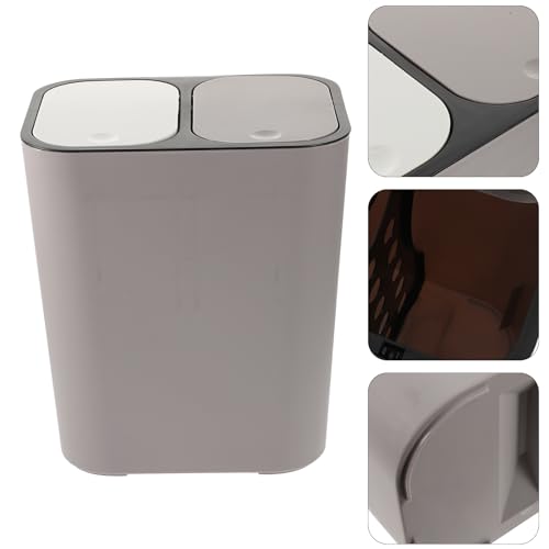 Image of Ipetboom 1pc Double Compartment Trash Can Wet & Dry Trash Can Recycling Bin Household Toilet with Lid Wet & Dry for Home Office-Gray (12.97X11.28X8.14in)