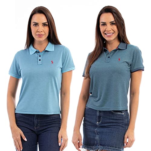 kit 2 Camisa Polo Feminina em Viscose Manga Curta Conforto Casual