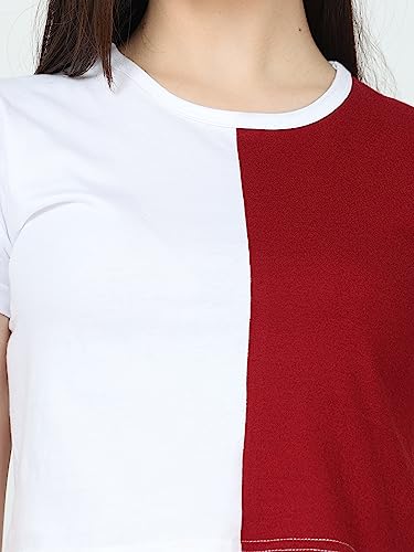 Image of FLEXIMAA Women's Cotton Plain Round Neck Half Sleeve Crop Top