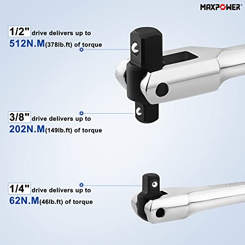 Maxpower Breaker Bar And Socket Extension Bar Set, Included 1/4" 3/8" 1/2" Drive Extensions, 15 Inch 10 Inch And 6 Inch Breaker Bars #TOP4