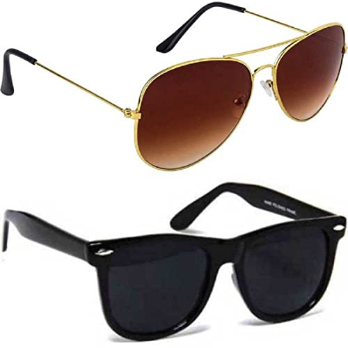 Image of UV-Protected Unisex Wayfarer And Aviator Combo Pack Of 2 Sunglasses