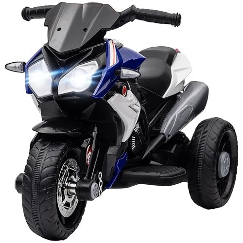 HOMCOM Moto électrique Enfants 3 Roues 6 V, Voiture électrique Enfants avec Effets Lumineux et sonores, Vitesse Max. 3 km/h, pour 3 à 5 Ans, Charge Max. 25 kg, Noir...