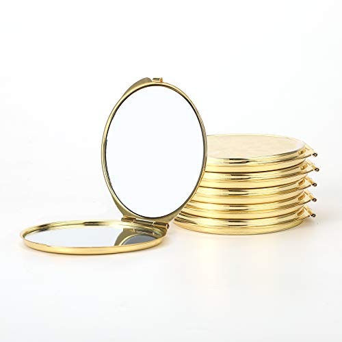 Dynippy Compact Mirror Bulk Round Makeup Metal Pocket Mirror For Purses Portable Hand Mirror Double-Sided With 2 X 1X Magnification (5 Pack Gold) #TOP13