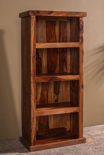 Image of ANGEL FURNITURE Solid Sheesham Wood Space Saver Bookshelf - Honey Finish (46X23X110CM)
