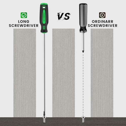 GURADESIGN 4-Piece 12" Long Screwdriver Set Slotted and Phillips, Long & Short Magnetic Screwdriver Set - Image 6