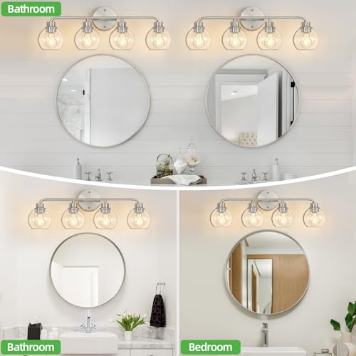 Image of Bathroom Light Fixtures Brushed Nickel Vanity Light Silver 4 Light