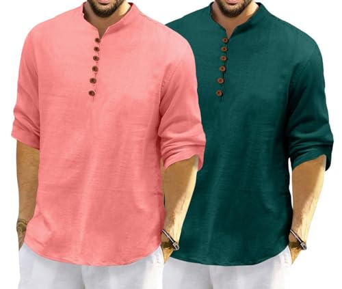 Image of ROYALSCOUT Men's Cotton Polyester Blend Solid Regular Fit Full Sleeve Short Kurta | Ethnic, Lightweight Summer Kurta for Daily & Occasion Use
