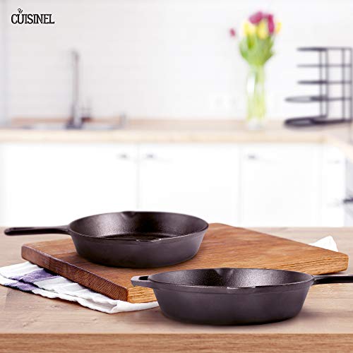 Pre-Seasoned Cast Iron Skillet 2-Piece Set (8-Inch and 10-Inch) Oven Safe Cookware - 2 Heat-Resistant Holders - Indoor and Outdoor Use - Grill, Stovetop, Induction Safe