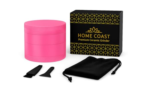 Home Coast Grinder in ceramica di alta qualità, 4 pezzi, rosa, elegante macinino per erbe aromatiche con filtro per polline, rivestimento in nanoceramica, macina affilata, accessori inclusi