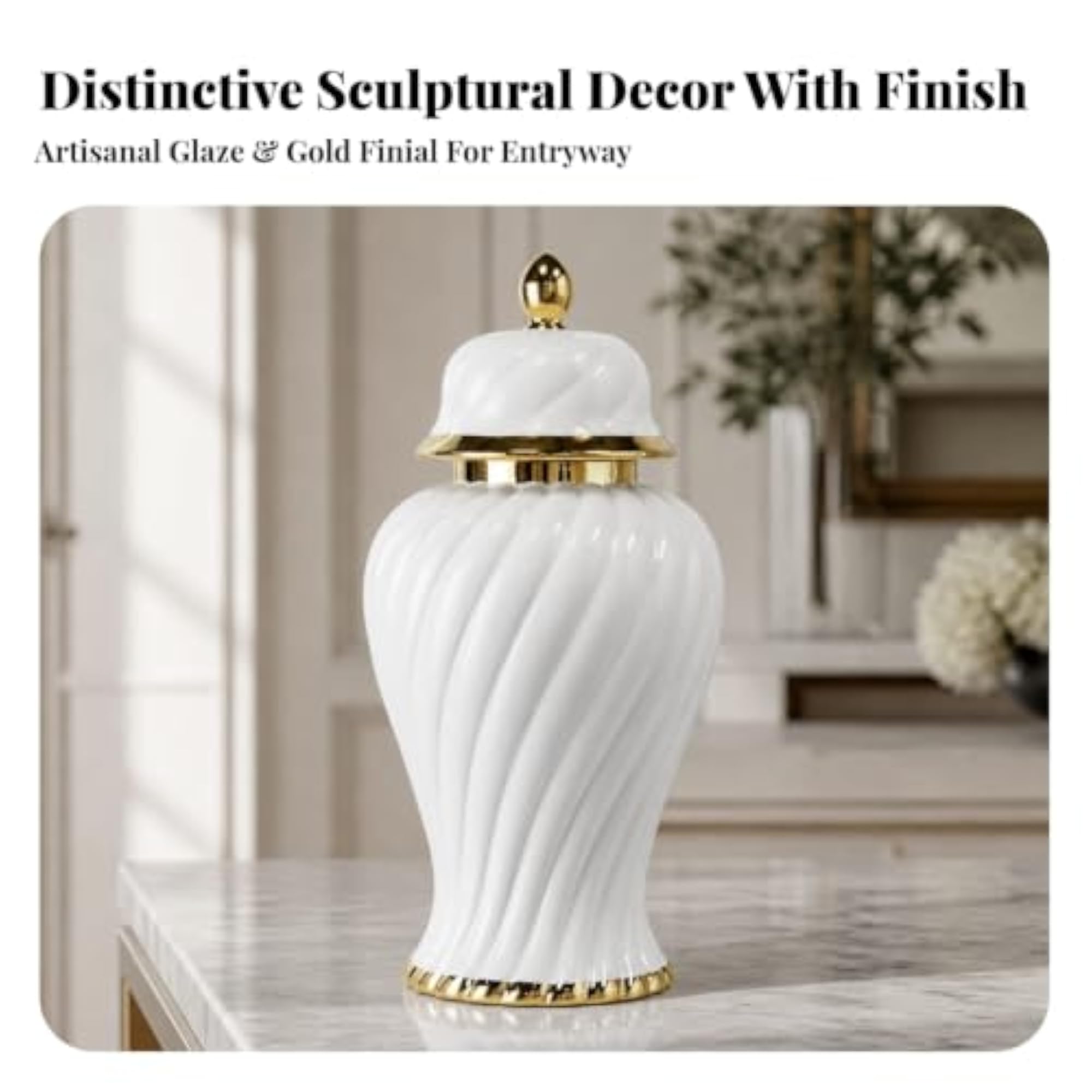 Transitional Ginger Jar with Lid, Classic Lidded Spiral-Ribbed Design